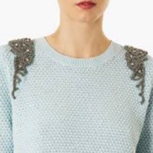 Topshop Knit Sweater Embellished Shoulder Beaded Open Knitted Crew Neck Beads 12
